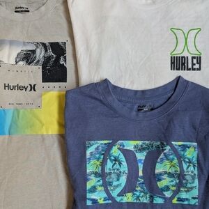 Hurley Kids Graphic T-Shirts - Blue, White, Tan Size 18-20